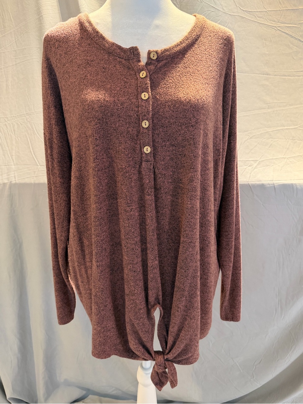 Cherish Mauve Henley Long Sleeve Tie-Front Top sz small